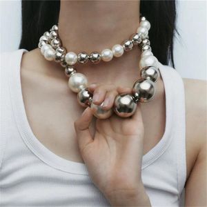 Chaînes Collier de perles rondes pour femmes, grande perle, conception unique, bijoux de fête, cadeaux