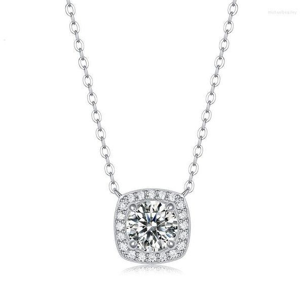 Chaînes Rondes Moissanite Pendentif Collier 925 Argent Carré Élégant Un Pendentifs Chaîne Colliers Pour Femmes Cadeau