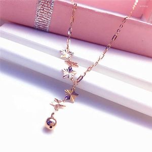 Chaînes russes femmes 585 violet or couleur rose étoile collier de perles style brillant pour les femmes