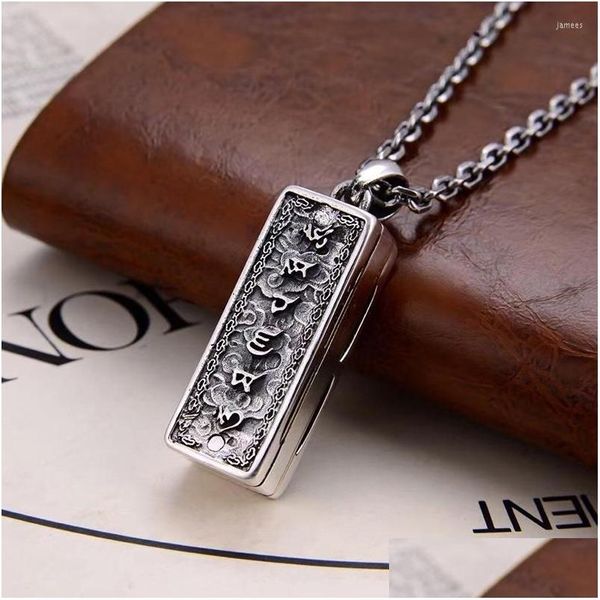 Chaînes S925 Pure Sier Ancient Thai Six Words Wave Collier Harmonica Pendentif Hommes Drop Delivery Bijoux Colliers Pendentifs Dhgarden Dh1Uu