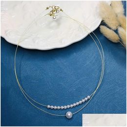 Chaines S925 Sier Simple Mélange avec Niche Collier de perle d'eau douce Natural Shijia Collier LUMBRE LURME COUVERTAGE Tempérament Femme Dhkv5