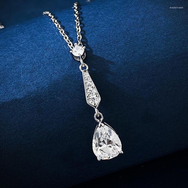 Chaînes S925 Argent 7 10 Simulation De Goutte D'eau Diamant Blanc Collier Pendentif Femmes Classique Simple Style De Mode