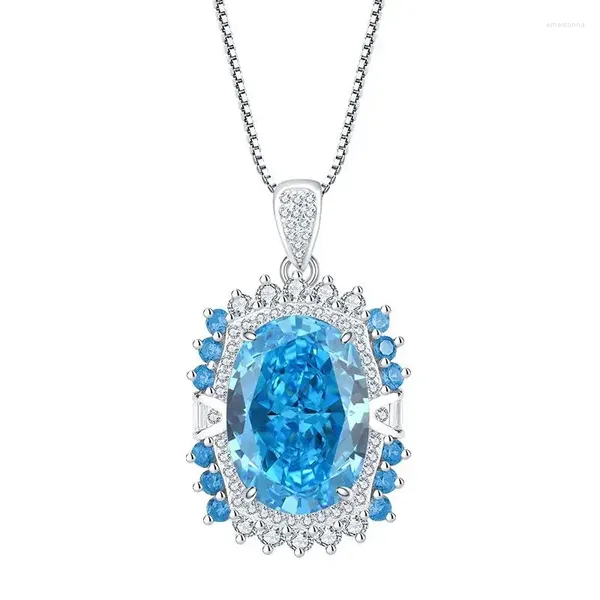 Chaines S925 Silver High Carbon Diamond Jade Blue Treasure 13 18 Collier de pendentif Bijoux de mariage