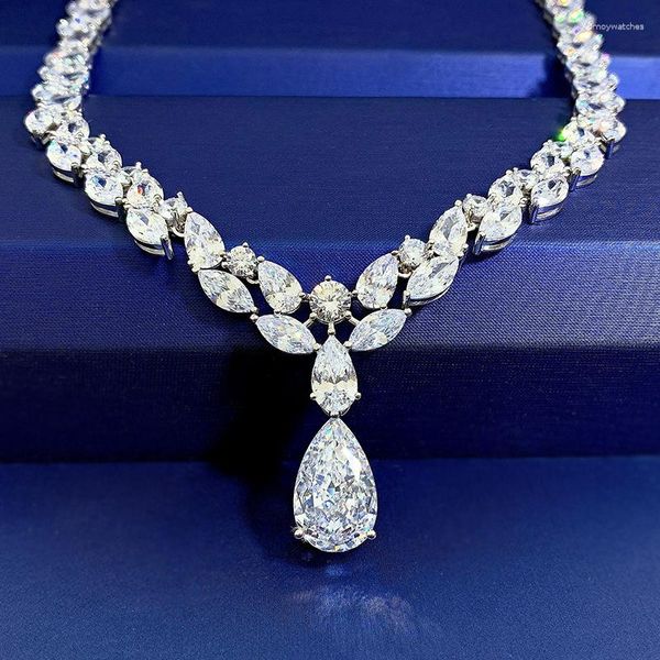 Chaînes S925 Argent De Luxe Incrusté De 11 18 Fleur Coupée En Forme De Poire Goutte D'eau Grand Pendentif Collier Vente 43cm