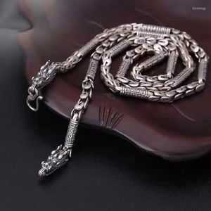 Chaînes S925 Silver Majestic Dragon Head Collier Échelle Dix Mille Mots Motif Seau Perles Rétro Mode 6mm Tendance Grossière