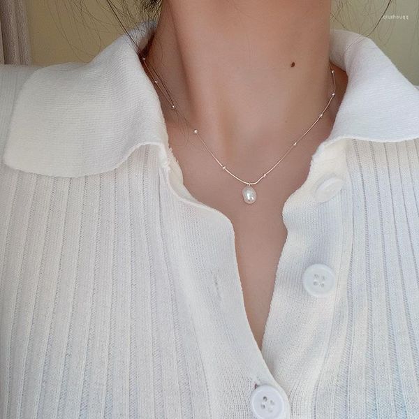 Chaînes S925 Argent Naturel Collier de perles baroques pour femmes Minimaliste Polyvalent Haut de gamme et petit groupe Design INS Chaîne de collier
