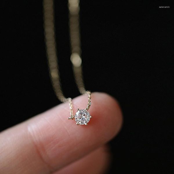 Cadenas S925 Chapado en plata Collar de oro de 14k Versátil Cadena de clavícula de un solo diamante Cadena de clavícula de seis garras Zircon Sterling Mujer