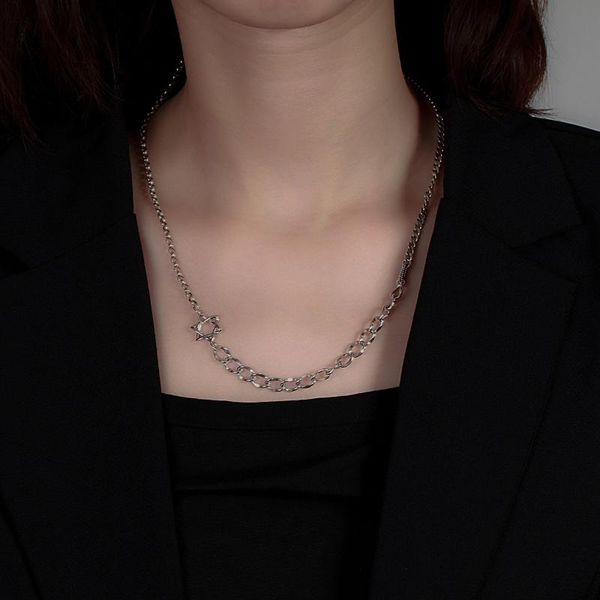 Chaînes S925 Argent Simple Six branches Étoile Couronne Collier Femme Rétro Sauvage Cinq branches Marcasite Industrie Lourde Hip Hop