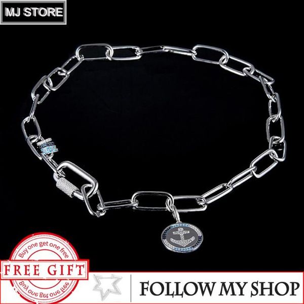 Cadenas S925 Plata esterlina Azul Brújula Ancla Colgante Collar Moda Personalidad Joyería de alta gama GiftChains275b