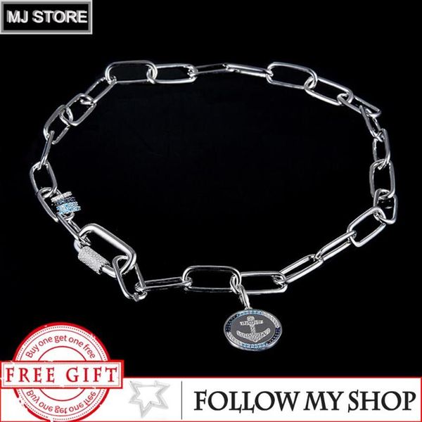 Cadenas S925 Plata esterlina Azul Brújula Ancla Colgante Collar Moda Personalidad Joyería de alta gama GiftChains298b