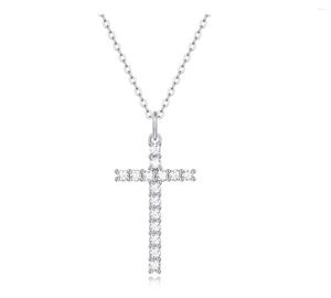 Chaînes S925 Chaîne En Argent Sterling Avec Croix Pendentif Foi 0.06ct 16pcs Moissanite Collier Pour Femme Jésus Bon Vendredi Bijoux Cadeau