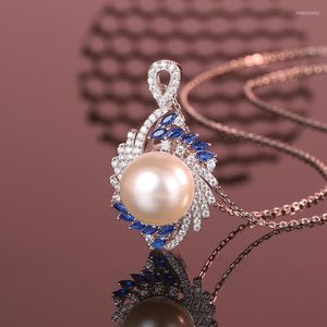 Chaînes S925 Sterling Silver High Carbon Diamond Cut Pearl Necklace incrusté d'un pendentif en pierres précieuses bleues pour livraison gratuite