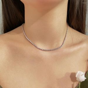 Chaînes S925 Collier en argent sterling 2mm simple rangée pleine zircone chaîne de tennis serrure os mode cadeau de fête d'anniversaire pour femmes