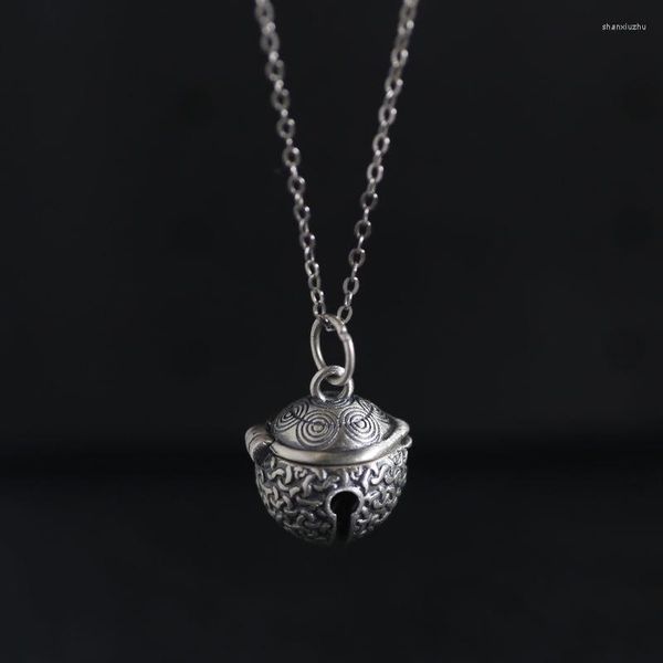 Chaînes S925 collier en argent Sterling cloche de vent chinois pendentif motif spirale ouvrable intégré bijoux accessoires