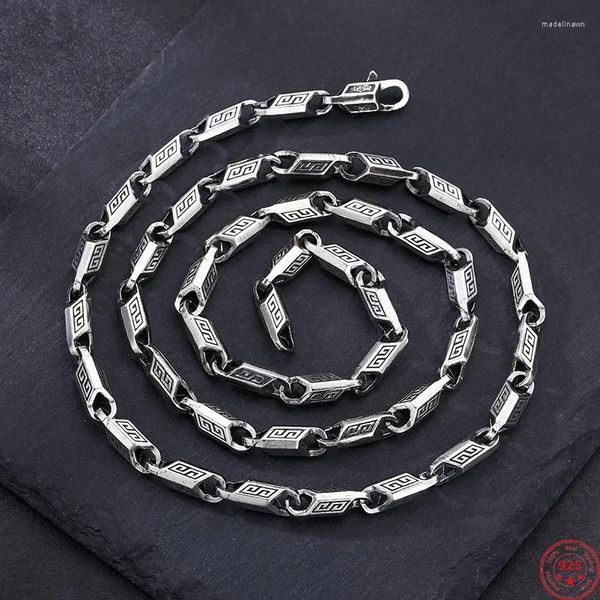 Cadenas S925 Collares de plata esterlina para hombres Moda Patrón geométrico antiguo 5 mm Cadena de bambú Joyería punk