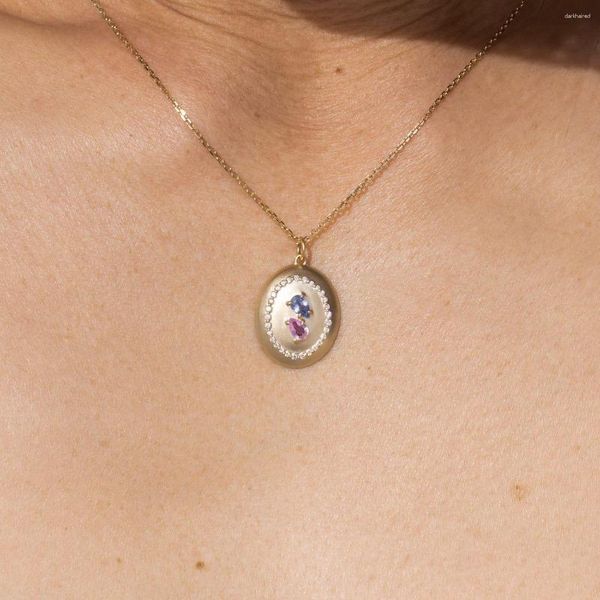 Chaînes S925 Sterling Silver Sapphire Duo Diamond Collier pour femme