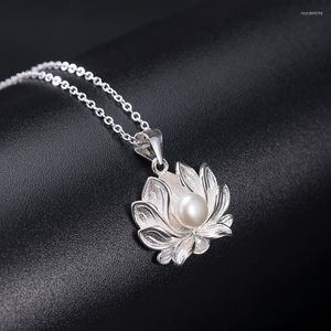 Kettingen S925 Sterling Silver Simple Chinese stijl Pearl lotus ketting Vrouw 2022 Creatief ontwerp Flower hanger