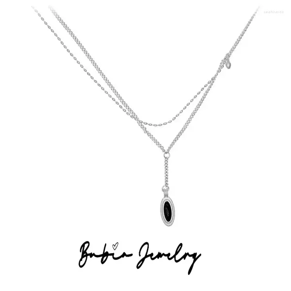 Chaines S925 STARLIN Silver Star Track Black Agate Double Ecoured Collier pour les femmes Identique à Dong Jie's Niche Design White Jade Marrow