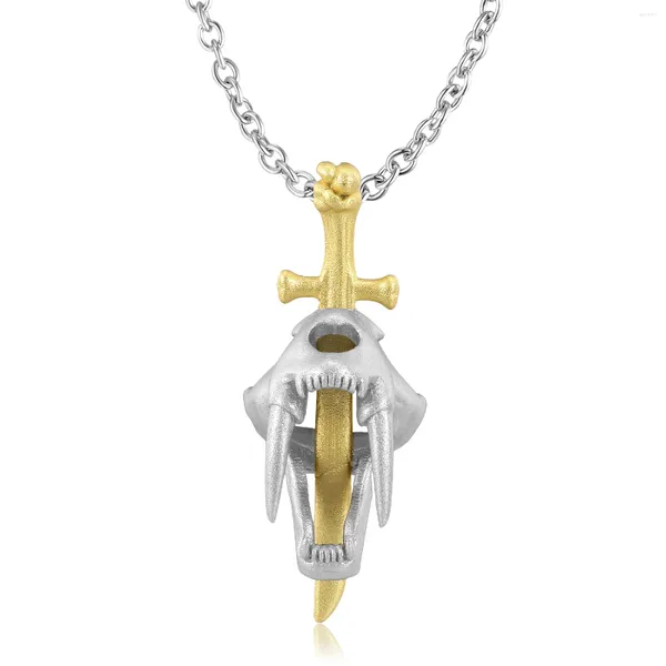 Cadenas Collar de cruz de tigre dientes de sable Personalidad de moda 925 Chapado de plata esterlina 14K Joyería de oro para mujer