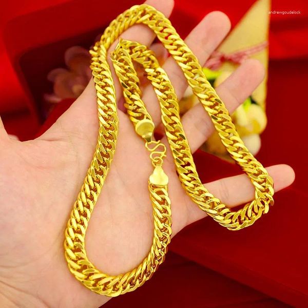 Chaînes Saiye Luxury 24K Gold Collier Bijoux Pour Hommes 10mm Chaîne Plate Durable Colorfast Mariage Fiançailles Cadeaux De Noël Mâle