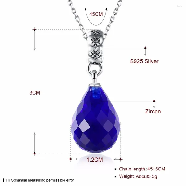 Chaînes Vente Véritable 925 Collier en argent sterling Bijoux fins DIY Cristal FromSwarovskis Blue Gem