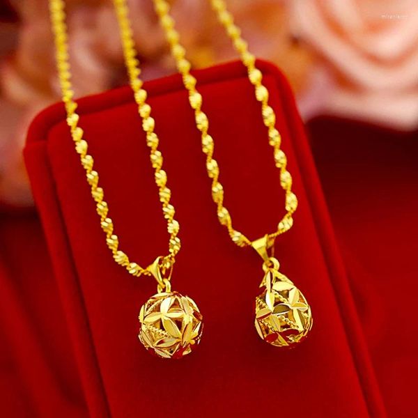 Chaines Collier d'or saoudien pour les femmes Round Ball Water Drop Perle Péndement Accessoires Banquet Party Cadeaux