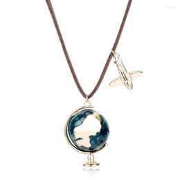 Kettingen Wetenschapper Vintage Globe Earth Telescoop Emaille Hanger Vliegtuigen Touw Lange Ketting Ketting Geschenken Voor Vrouwen Mannen