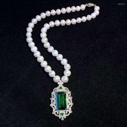 Chaînes Vendre 45cm 8-9mm Naturel Blanc Perle D'eau Douce Collier Zircon Accessoires Pendentif Bijoux De Mode