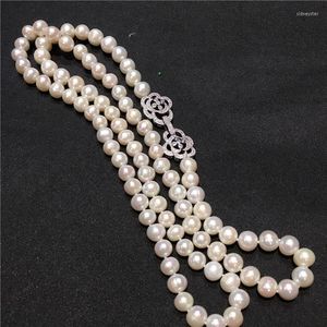 Las cadenas venden 8-9mm 60cm collar de perlas de agua dulce naturales blancas cadena de suéter larga joyería de moda