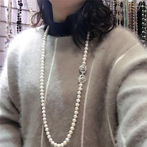 Chaînes Vendre 8-9mm 80cm Blanc Naturel Collier de perles d'eau douce Longue chaîne de pull Bijoux de mode