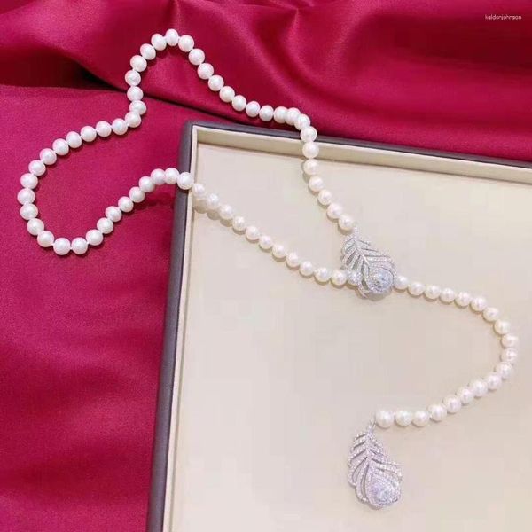 Chaînes Vendre 90-100cm 7-8mm Perle d'eau douce blanche Micro Inlay Zircon Collier Bijoux de mode