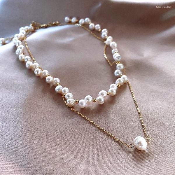Chaînes vendre mode naturel baroque perle d'eau douce 14K or rempli femme collier bijoux pour femmes court pas de fondu