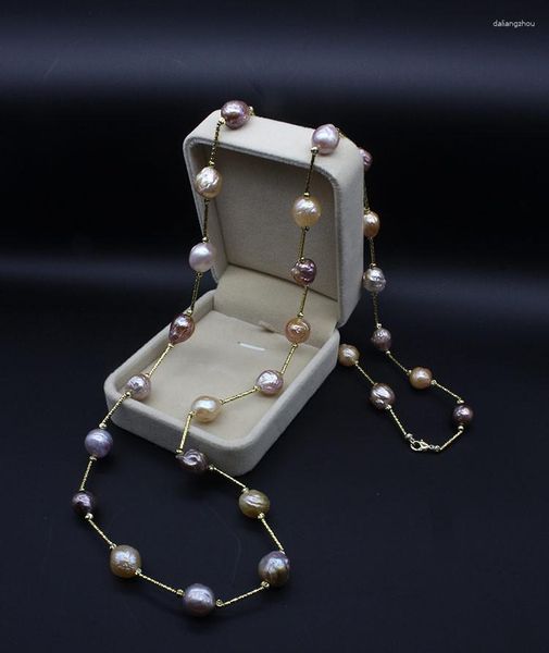 Les chaînes vendent une longue chaîne de pull naturel en eau douce perle baroque style edison anomalie collier de mode bijoux