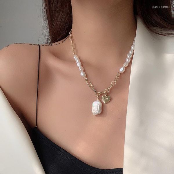 Chaînes Vendre Perle D'eau Douce Baroque Naturelle Élégant Amour Coeur 14K Or Rempli Dames Sautoirs Collier Bijoux Pour Femmes Cadeaux