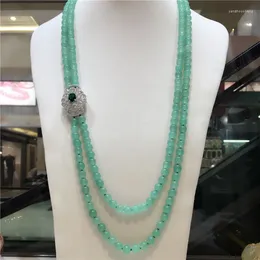 Chaînes Vendre Naturel Dongling Green Stone Perles Multicouche Micro Inlay Zircon Fermoir Long Collier Pull Chaîne Bijoux De Mode