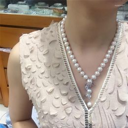 Chaînes Vendre Rare 9-10 Mm Collier De Perles D'eau Douce Blanche Naturelle 45cm Zircon Pendentif Bijoux De Luxe