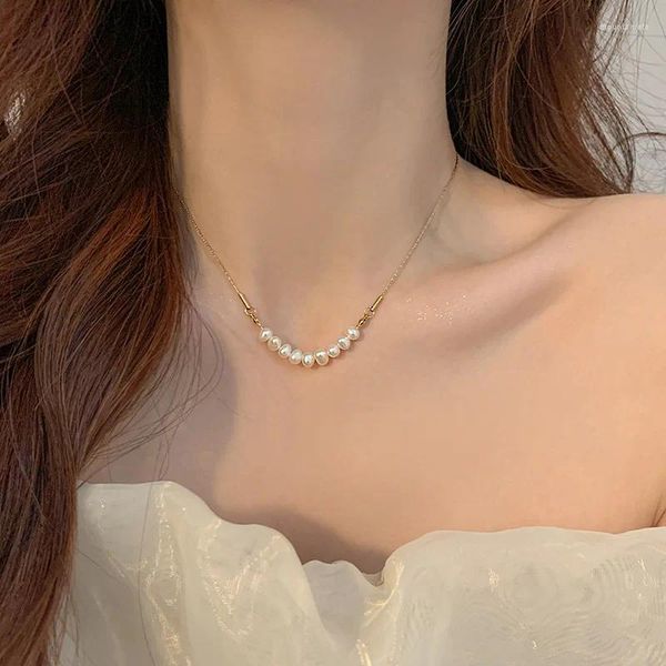 Chaînes Vendre Design simple Perle d'eau douce naturelle 14K Or rempli Femme Collier Bijoux en gros pour les femmes Cadeau d'anniversaire