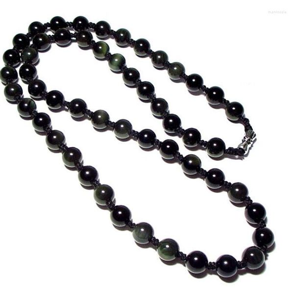 Chaînes -vente Obsidienne Naturelle Perles Tissées À La Main Collier Bijoux Boutique De Mode 8 Mm Clavicule Sw