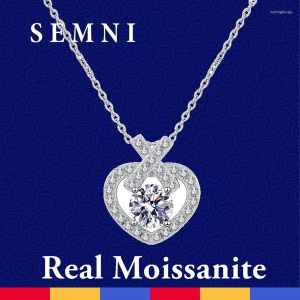 Chaînes Semni 1.0ct Moissanite Dimond Collier pendentif en forme de coeur 925 Sterling Silver Fine Bijoux pour femmes Promesse Cadeau gratuit