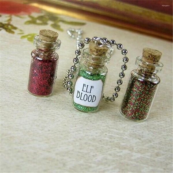 Chaînes Ensemble de 3 Elf Blood Glass Bottle Collier Charm Vial Pendentif Poussière Noël Glitter