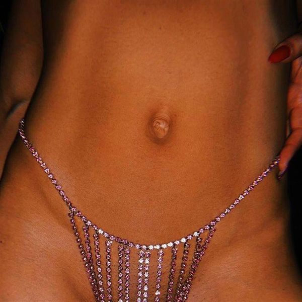 Cadenas Sexy Bikini Rhinestone Ropa interior Cadena del vientre Crystal Thong Body Jewelry238F