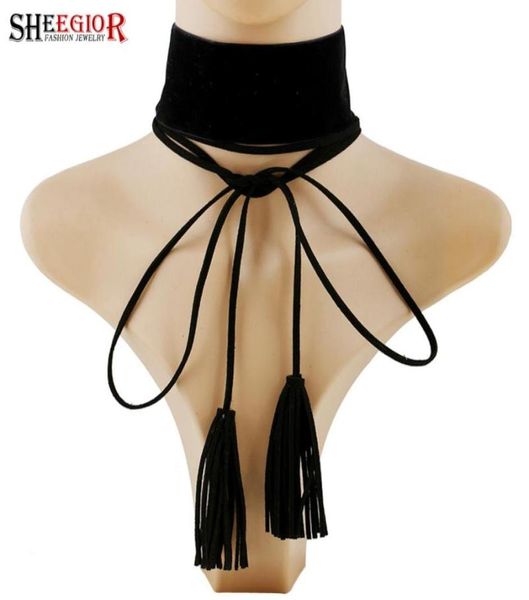 Cadenas Sheegior Sexy punk encanto collar largo de terciopelo cinta de terciopelo blanco collares de gargantilla ajustables para mujeres regalos1185183