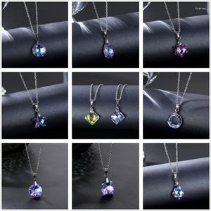 Kettingen Shining hartvormige vlinder kristal roestvrij stalen ketting voor vrouwen meisjes kleurrijke geometrische sieraden cadeau