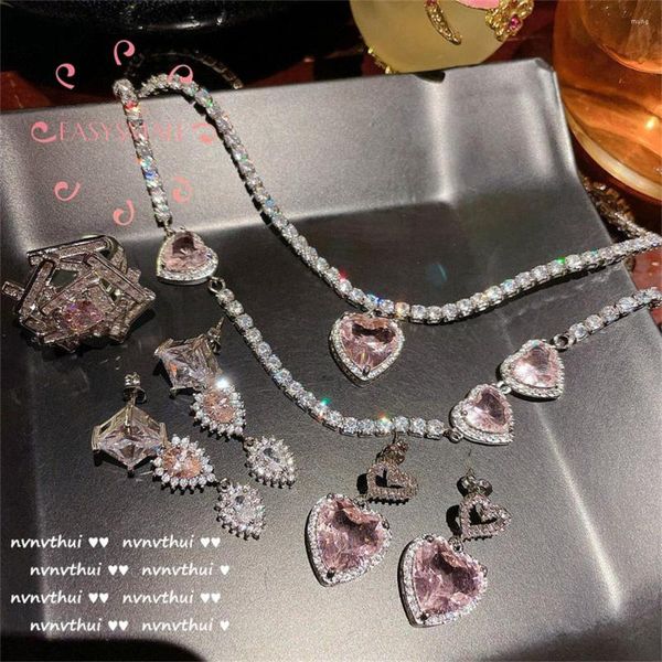 Cadenas Brillante Rosa Amor Gema Collar Diseñador Chapado 18K Oro Uva Corazón Púrpura Zircon Ala Ópalo