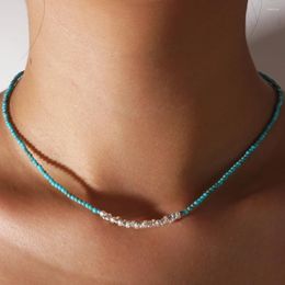 Chaines Shinus Derty Turquoise Stone 2024 Tiny Chain Silvery Seed Seed Friendship Colliers Gemstone Boho Handmade For Women