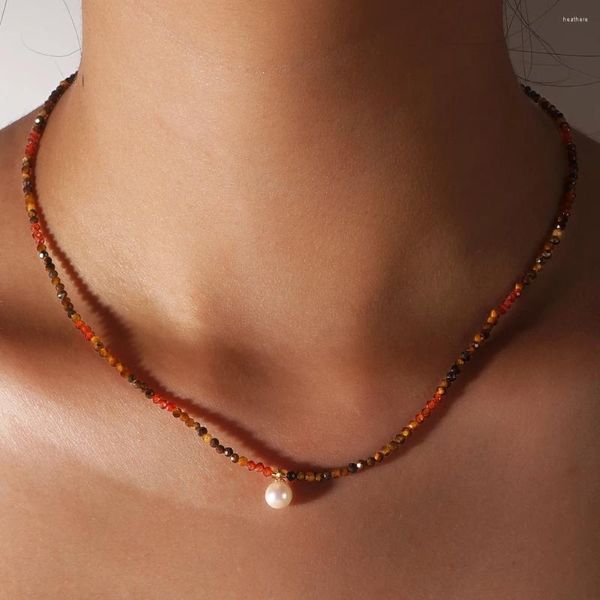 Chaînes Shinus Multi Gemstone Perlé Stack Tiger Eyes Orange Zircon Stone Fabriqué à la main 2024 Rose Colliers de perles d'eau douce pour les femmes