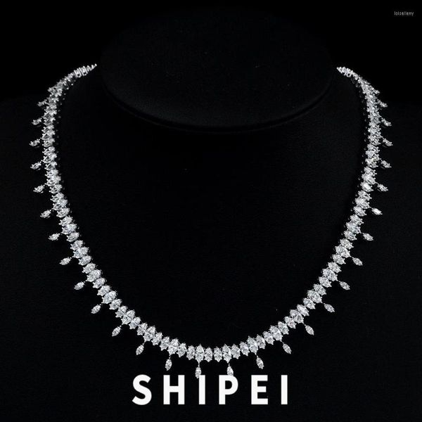 Chaînes SHIPEI 18K Plaqué Or 925 Sterling Argent Marquise Cut Lab Saphir Gemstone Femmes Collier De Mariage Fiançailles Fine Bijoux