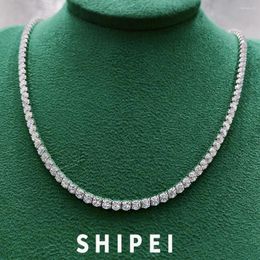 Chaînes SHIPEI Solide 925 Sterling Silver Round 3MM 4MM White Sapphire Gemstone Tennis Chain Necklace Bracelets Fine Jewelry For Women