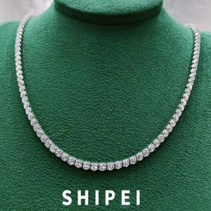 Chaînes SHIPEI Solide 925 Sterling Silver Round 3MM 4MM White Sapphire Gemstone Tennis Chain Necklace Bracelets Fine Jewelry For Women