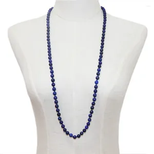 Chaînes Simple Perles Bleues Collier Long Naturel Lapis Lazuli Pierre Bijoux De Mode Pour Femmes Chaîne Femme Déclaration Colliers 36 